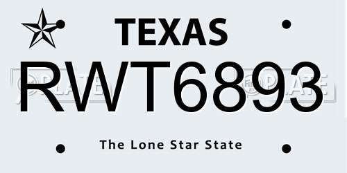 RWT6893 Texas License Plate