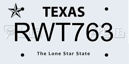 RWT763 Texas License Plate