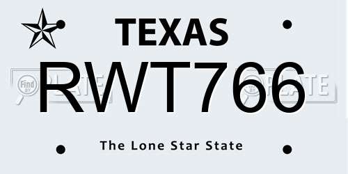 RWT766 Texas License Plate