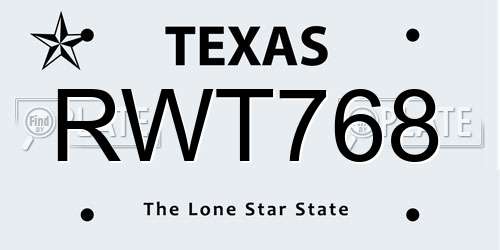 RWT768 Texas License Plate