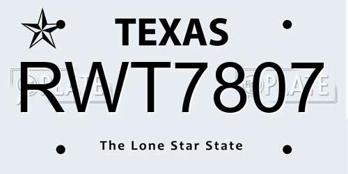 RWT7807 Texas License Plate