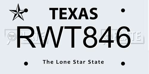 RWT846 Texas License Plate