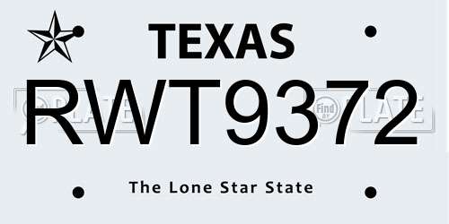 RWT9372 Texas License Plate