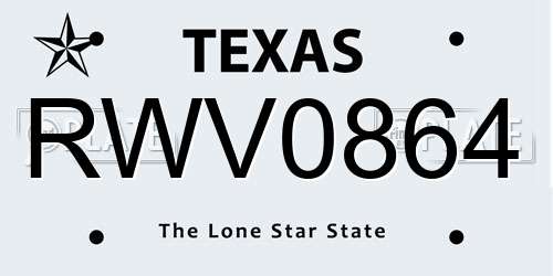 RWV0864 Texas License Plate