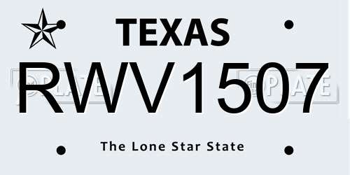 RWV1507 Texas License Plate