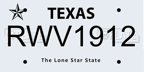 RWV1912 Texas License Plate
