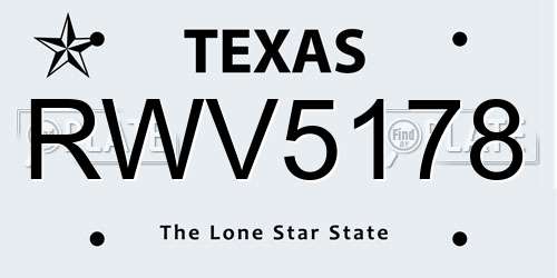 RWV5178 Texas License Plate