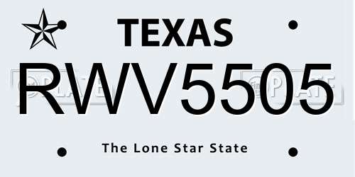 RWV5505 Texas License Plate