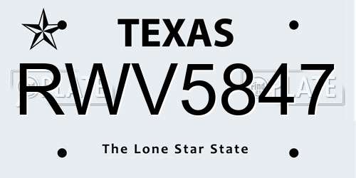RWV5847 Texas License Plate