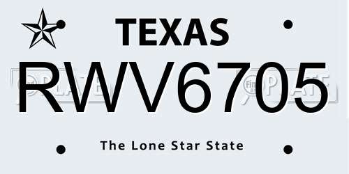 RWV6705 Texas License Plate