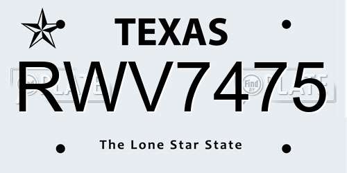 RWV7475 Texas License Plate
