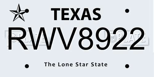 RWV8922 Texas License Plate