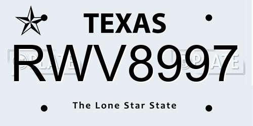 RWV8997 Texas License Plate