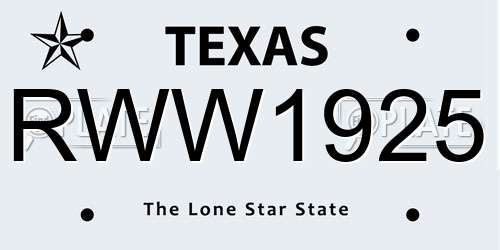 RWW1925 Texas License Plate