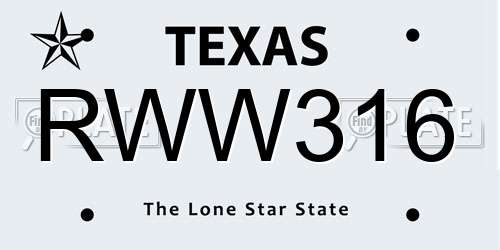 RWW316 Texas License Plate