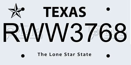 RWW3768 Texas License Plate