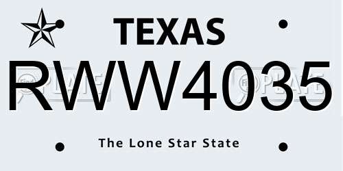RWW4035 Texas License Plate