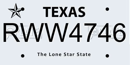 RWW4746 Texas License Plate