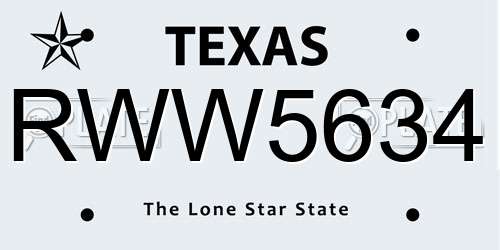 RWW5634 Texas License Plate