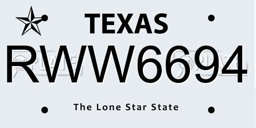 RWW6694 Texas License Plate