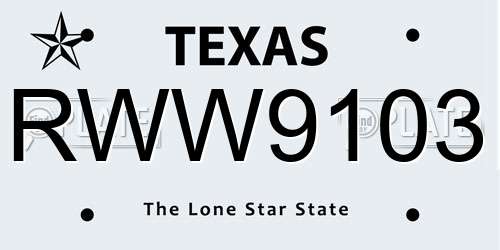 RWW9103 Texas License Plate