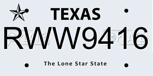 RWW9416 Texas License Plate