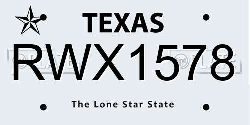 RWX1578 Texas License Plate