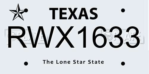 RWX1633 Texas License Plate