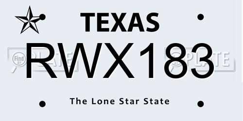 RWX183 Texas License Plate