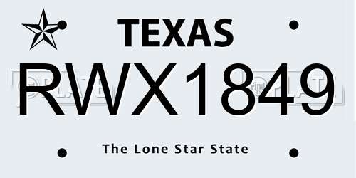 RWX1849 Texas License Plate