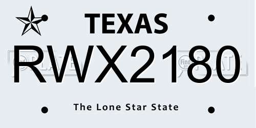 RWX2180 Texas License Plate