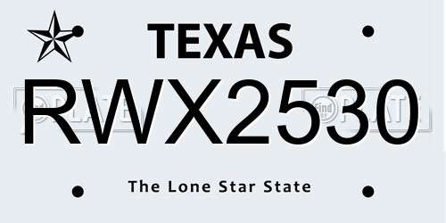 RWX2530 Texas License Plate