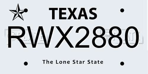 RWX2880 Texas License Plate