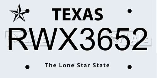 RWX3652 Texas License Plate