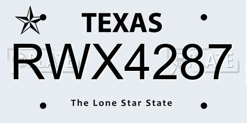 RWX4287 Texas License Plate