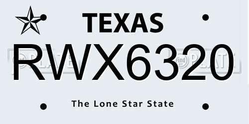 RWX6320 Texas License Plate