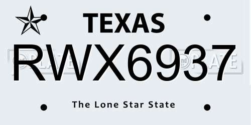 RWX6937 Texas License Plate