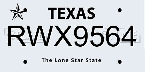 RWX9564 Texas License Plate