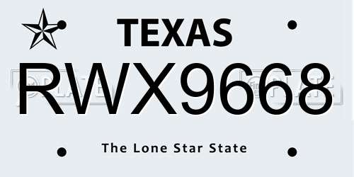 RWX9668 Texas License Plate