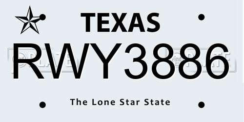 RWY3886 Texas License Plate
