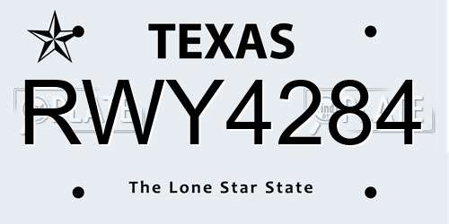 RWY4284 Texas License Plate