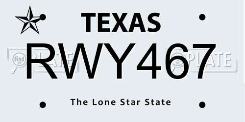 RWY467 Texas License Plate