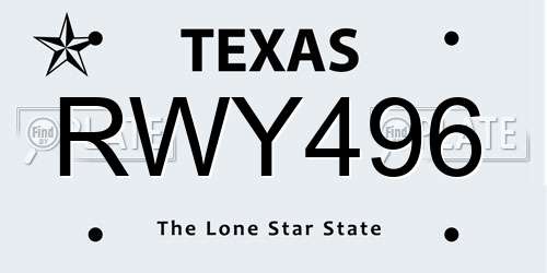 RWY496 Texas License Plate