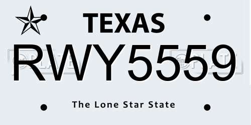 RWY5559 Texas License Plate