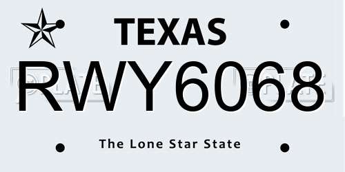 RWY6068 Texas License Plate
