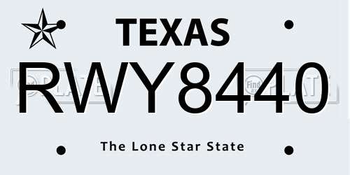 RWY8440 Texas License Plate