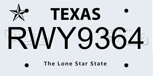 RWY9364 Texas License Plate