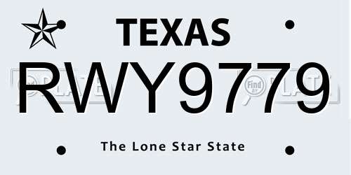 RWY9779 Texas License Plate