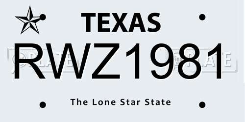 RWZ1981 Texas License Plate