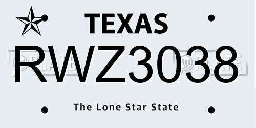 RWZ3038 Texas License Plate